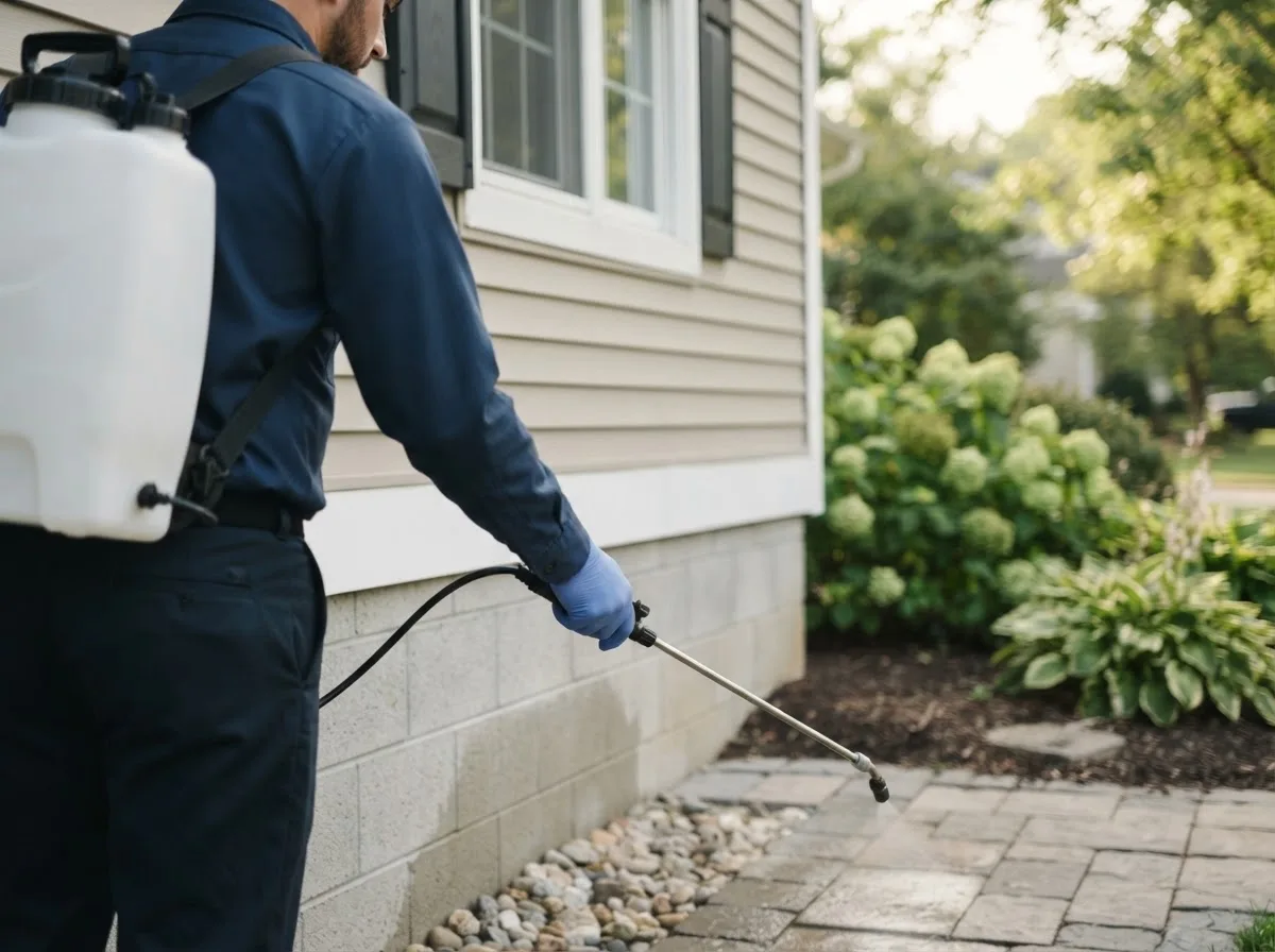 Pest control technician inspecting a home in Troy, IL